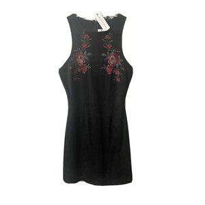 Cupcakes Cashmere Rose Mini Dress Sleeveless Black Faux Suede New NWT Small B